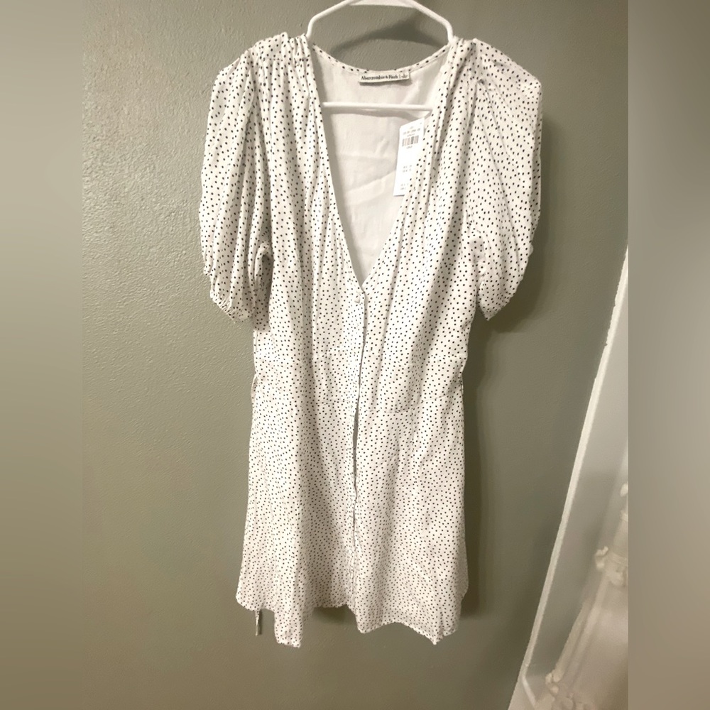abercrombie white black polka dot dress NWT L